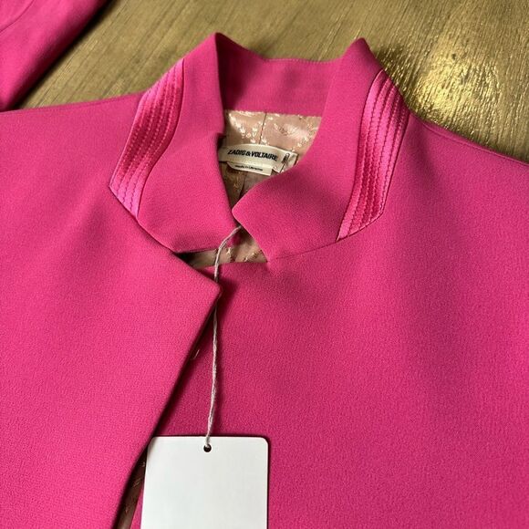 Zadig & Voltaire Jacket Blazer XS Open Front Raspberry Pink $698 Satin Trim - Picture 11 of 15